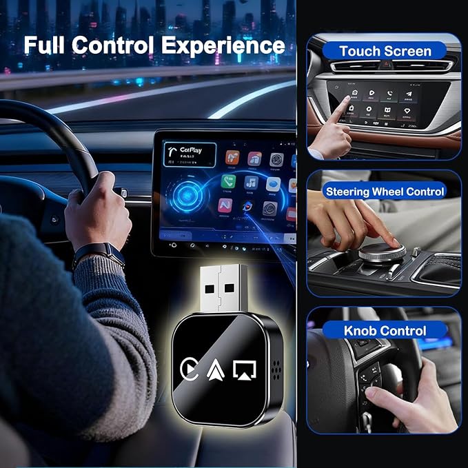 2026 Upgrade 3 in 1 Screen Mirror iOS Phone, Plug-and-Play Smart Car Interconnection Box with Fast 3s Connection, Voice Control, Split-Screen Display (H-A, for Android)