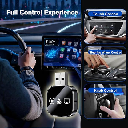 2026 Upgrade 3-in-1 Wireless Bluetooth 5.0 Car Screen Mirror Adapter - Instant Wired Plug Play Mini USB for iPhone/Android Phone Mirroring & Carplay Link Built-in Cars (H-B, for Android)