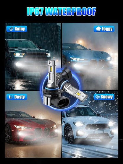 RCJ 9005 9006 Bulbs Combo, 600% Brightness 9005/HB3 High 9006/HB4 Low Dual Beam Bulbs, 6000K Cool White, Plug and Play, IP67 Waterproof, Pack of 4