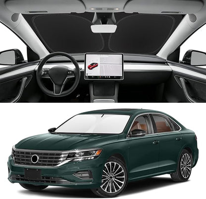 Custom Fit Windshield Sun Shade for VW Passat 2012-2022, Blocks UV & Heat, Front Window Sunshade Accessorie, Easy Fold & Store Keep Your Car Cooler