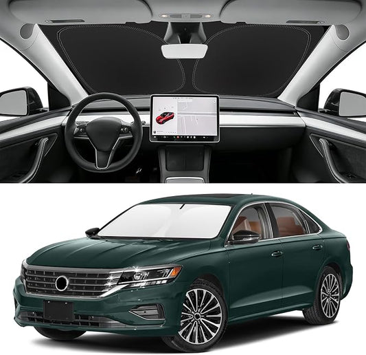 Custom Fit Windshield Sun Shade for VW Passat 2012-2022, Blocks UV & Heat, Front Window Sunshade Accessorie, Easy Fold & Store Keep Your Car Cooler