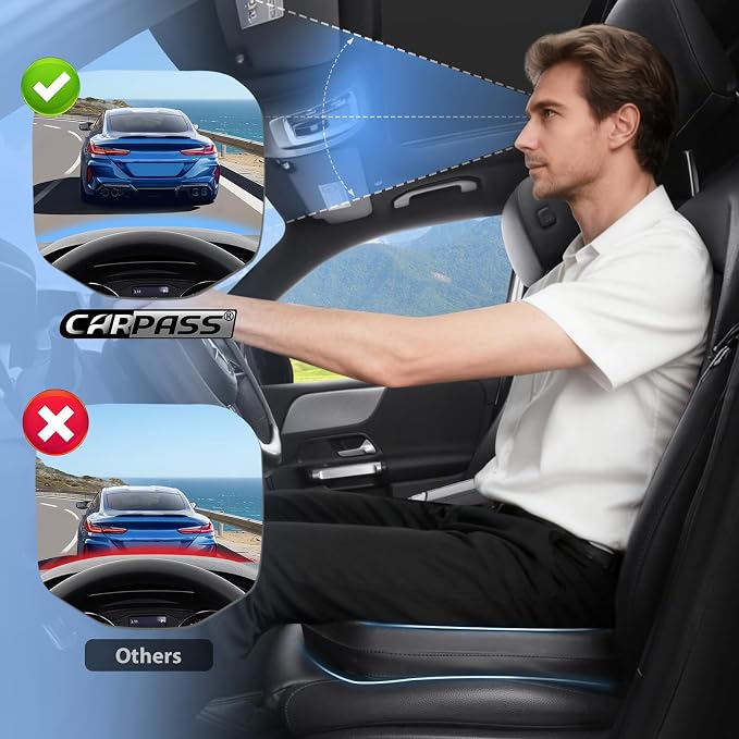 CAR PASS Leather Car Seat Cushion, Comfortable Memory Foam Seat Cushions for Driving Waterproof Adult Booster Seat Cushion for Cars, Truck Driver Automotive SUV Office Chair, Hand-held, 3 Inches Black