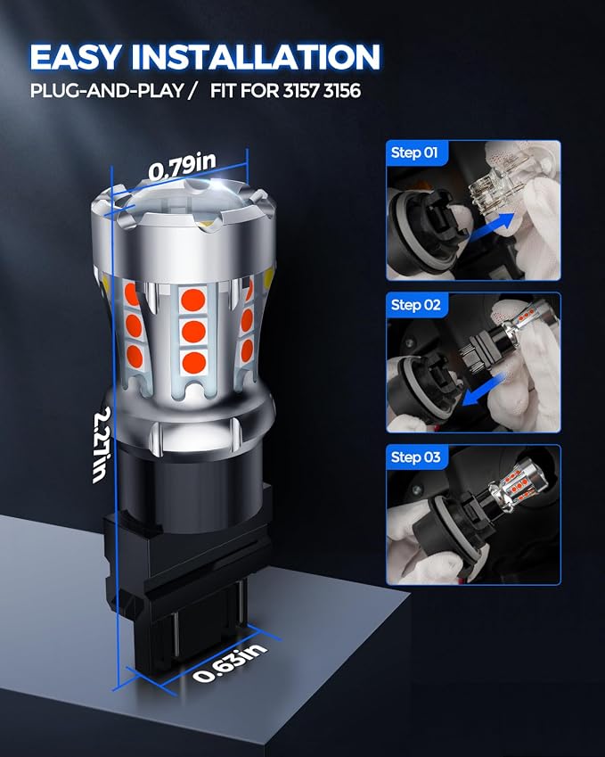 Marsauto 3157 LED Bulbs Red, Strobe LED Brake Light Bulbs, With Projector Lens, 50000 hrs Lifespan, 3156 3056 3057 4157 3047 4057 3457 Canbus Error Free Plug-N-Play, Pack of 2