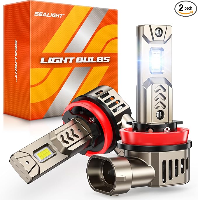 SEALIGHT Upgrade H11/H8/H9 Light Bulb, 1000% 45000LM Super Bright 6500K Built-in Driver, H11 Bulb 360° Adjustable Plug-N-Play, IP68 Waterproof, Pack of 2
