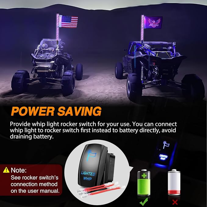 Nilight RGB Whip Light 1PC 3FT Lighted Antenna Whips with Remote & App Control DIY Chasing Patterns Brake Reverse Lights for ATV UTV Polaris RZR Can-am Dune Buggy Pickup Trucks Jeep