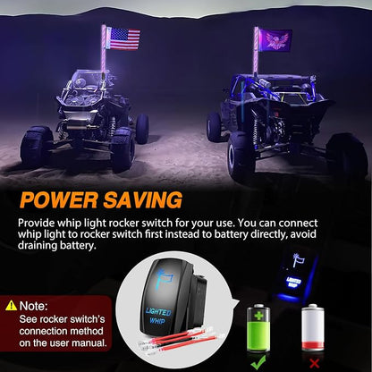 Nilight RGB Whip Light 1PC 3FT Lighted Antenna Whips with Remote & App Control DIY Chasing Patterns Brake Reverse Lights for ATV UTV Polaris RZR Can-am Dune Buggy Pickup Trucks Jeep