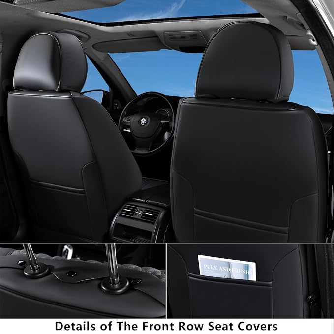 Coverado Front Seat Covers, Leather Car Seat Cover, Waterproof Car Seat Protector, Driver Seat Covers Car Seat Cushion Universal Fit for Most Cars, Black