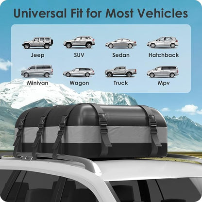 Car Rooftop Cargo Carrier Bag 20 Cubic Feet, 100% Waterproof Heavy Duty Car Roof Bag for All Vehicle with/Without Racks - Anti-Slip Mat, 6 Door Hooks, Storage Bags, 5CM Straps(Gray)