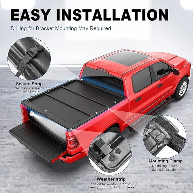 MOSTPLUS Soft Roll-up Truck Bed Tonneau Cover On Top Compatible with 2022 2023 2024 2025 Ford Maverick Bed 3 Fold Fleetside (4.5 FT Feet Bed-54.4 inch