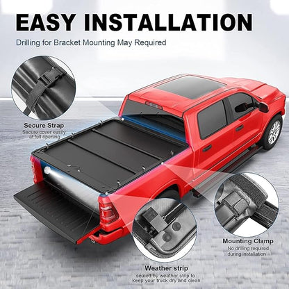 MOSTPLUS Soft Roll-up Truck Bed Tonneau Cover On Top Compatible with 2022 2023 2024 2025 Ford Maverick Bed 3 Fold Fleetside (4.5 FT Feet Bed-54.4 inch