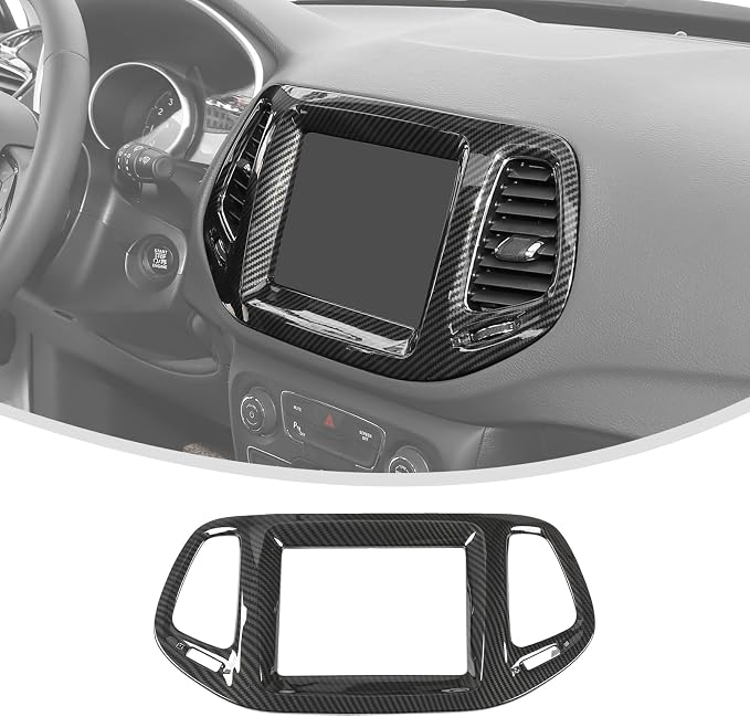 Linskip Information Screen Trim Compatible with 2017 2018 2019 2020 2021 Jeep Compass, Air Vent Covers for Jeep Compass Interior Accessories(Black Carbon Fiber)