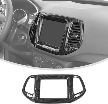 Linskip Information Screen Trim Compatible with 2017 2018 2019 2020 2021 Jeep Compass, Air Vent Covers for Jeep Compass Interior Accessories(Black Carbon Fiber)