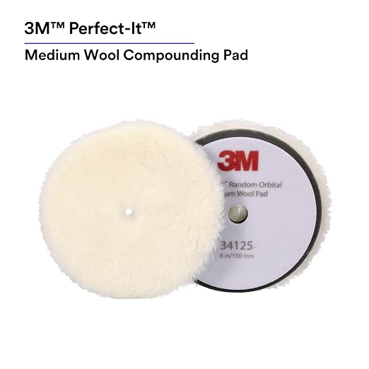 3M Perfect-It Random Orbital Medium Wool Compounding Pad, 6"/150 mm, White, 34125, Orbital Pads for Automotive Compounding and Polishing