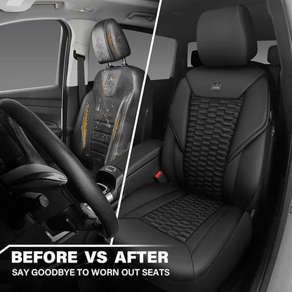 CAR PASS 3D Foam PU Leather Car Seat Covers Front Seats,Black Faux Leather Front Seat Covers for Cars, Universal Fit for SUVs Trucks Vans Sedan Automotive, Armrest Airbag Compatible,Black