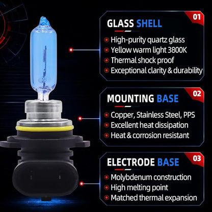 Sinoparcel 9012 HIR2 Headlight Bulb, 35% Whiter, +150% More Brightness, 3800K White Bulb for Low Beam, Hi/Lo Beam, 12V 55W, Pack of 2