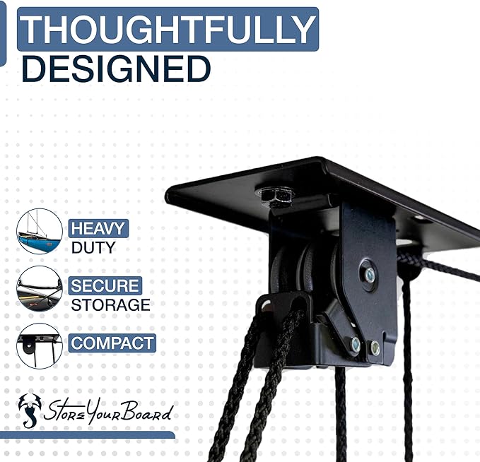 StoreYourBoard Cargo Box Pulley System – Heavy-Duty Garage Hoist Lift for Rooftop Carriers – Garage Storage & Garage Organization Ceiling Hoist with Pulley – Holds 150 lbs - Fits 8–10 ft Ceilings