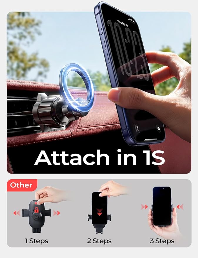 LISEN for MagSafe Car Phone Mount -Strong Magnets Magnetic Phone Holders for Your Car 2-in-1 Vent Dashboard Magnet Cell Phones Holder Mounts Car Accessories Gitfs for Men Women fit iPhone, CarbonFiber