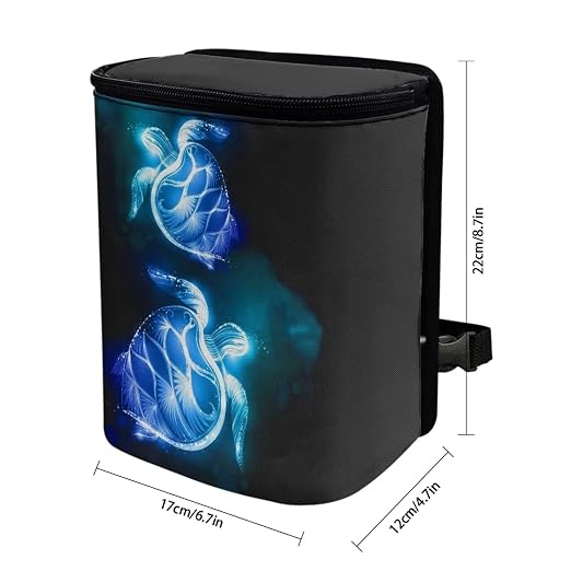 Talayituse Sea Turtle Print Car Trash Can, Portable Auto Garbage Bin Multifunctional Vehicle Interior Accessories with Adjustable Straps Universal Fit Truck SUV Sedan