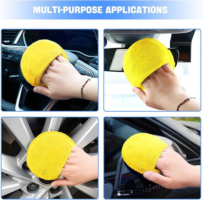 Hovom 6PCS Microfiber Wax Applicator, 5" Round Applicator Pads, Soft Automotive Waxing Foam Pads, Buffing Pads for Car Cleaning, Polishing and Detailing, Reusable Car Wash Sponge (Yellow)