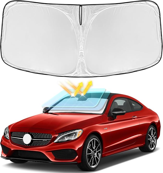 for Mercedes Benz C Class W205 C250 C300 C400 2015-2023 Windshield Sun Shade 4 Layers Car Sunshades for Front Windows Shade Cover Custom Fit C Class Sun Visor 250T Shade Blocks UV Rays Car Accessories