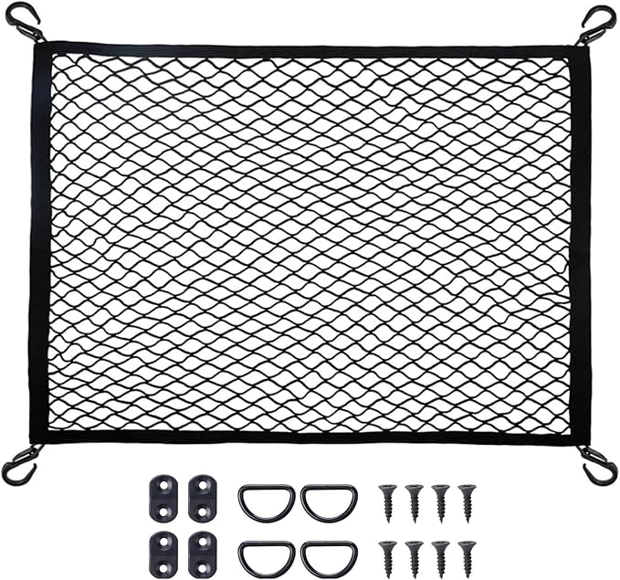 Cargo Net for SUV with Hooks, Adjustable Highly Elastic Storage Organizer Net for Car, Pickup Trucks,Mesh Organizer 2.6'x3.3' Stretches to 5'x6',Road Trip Essentials Black