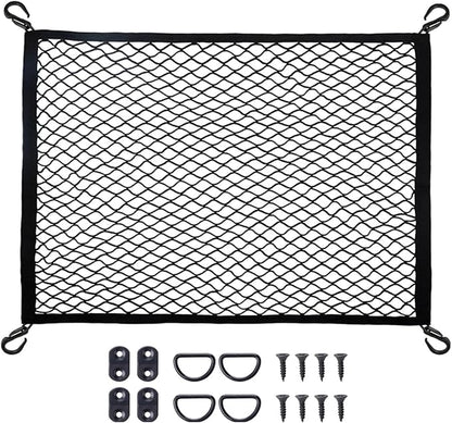 Cargo Net for SUV with Hooks, Adjustable Highly Elastic Storage Organizer Net for Car, Pickup Trucks,Mesh Organizer 2.6'x3.3' Stretches to 5'x6',Road Trip Essentials Black