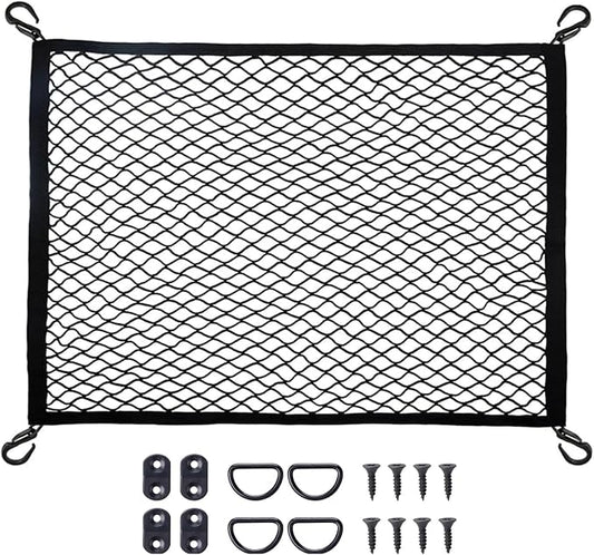 Cargo Net for SUV with Hooks, Adjustable Highly Elastic Storage Organizer Net for Car, Pickup Trucks,Mesh Organizer 2.6'x3.3' Stretches to 5'x6',Road Trip Essentials Black