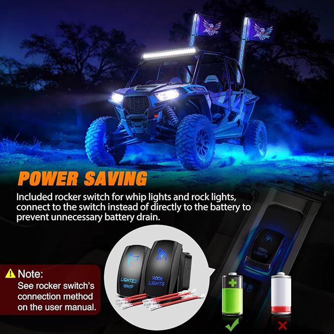 Nilight 2PCS 3FT RGB LED Whip Light with Spring Base and 6 PCS Rock Lights Combo, Remote App Control w/DIY Chasing Patterns Turn Signal Brake Reverse Antenna Lighted Whips for ATV UTV Polaris RZR Jeep