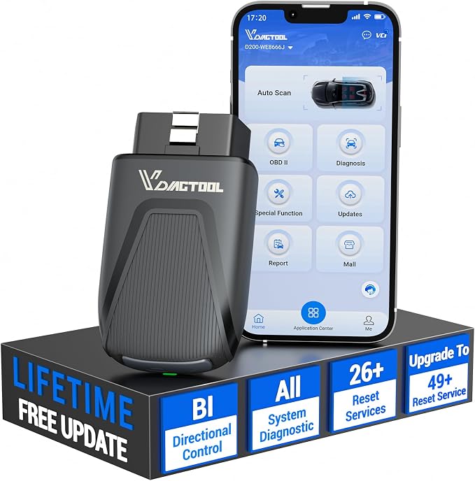 Bidirectional OBD2 Scanner Diagnostic Tool VDIAGTOOL D200, Bluetooth Scan Tool-Lifetime Free Updates, 26 Resets (Unlockable 49+), Full System Car Code Reader for iOS & Android, FCA AutoAuth & CAN-FD