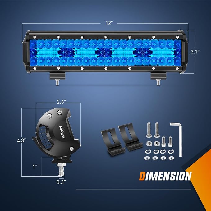 Nilight 12 Inch LED Light Bar Blue Triple Row 240W Spot Flood Combo 30000LM Driving Boat Off Road Fishing Hunting Emergency Safety Lighting for UTV Pick-up Van Tractor