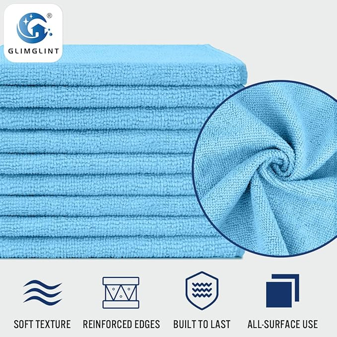 GLIMGLINT Blue Microfiber Cleaning Cloth,150PK Reusable Cleaning Rags,Highly Absorbent Shop Rags Bulk,All-Purpose Car Cleaning Towels for TV Screen, Kitchen, Bathroom, Restaurant, Garage, 14"X12"