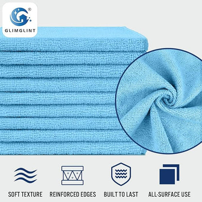 GLIMGLINT Blue Microfiber Cleaning Cloth,150PK Reusable Cleaning Rags,Highly Absorbent Shop Rags Bulk,All-Purpose Car Cleaning Towels for TV Screen, Kitchen, Bathroom, Restaurant, Garage, 14"X12"