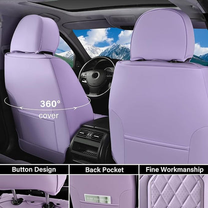 Coverado Car Seat Covers Full Set, Purple Leather Seat Covers for Cars, Luxury Front and Back Car Seat Protector, Universal Waterproof Car Seat Cover, Automotive Seat Covers Fit for Most Cars, Purple