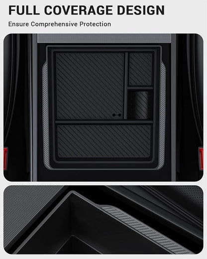 BASENOR 2026 Tesla Model Y Model 3 Armrest Storage Box, Center Console Organizer (Carbon Edition) for Tesla 3 Highland 2024 2025 2026 Model Y 2025 2026 Juniper (Standard/Premium/Performance)
