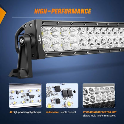 Nilight - ZH004 22Inch 120W Spot Flood Combo Led Light Bar 2PCS 4Inch 18W Flood LED Pods Fog Lights with 16AWG Wiring Harness Kit-2 Leads,2 Years Warranty