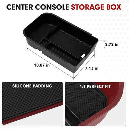 Autorder Center Console Organizer for 2024 2025 2026 Toyota Land Cruiser 250 Prado J250 LC250 Accessories Armrest Storage Box Secondary Insert Tray with Black & Red Silicone Mats(Not for Cool Box)