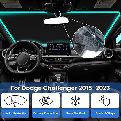Windshield Sun Shade for Dodge Challenger 2015-2023, Car Front Window Sunshade with 240T Sun Visor Protector Blocks UV Rays Heat Sun Shield Accessories