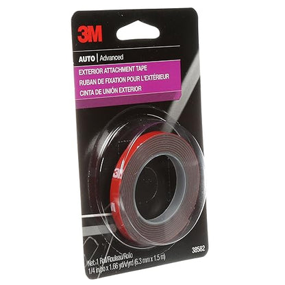 3M Auto Exterior Attachment Tape, 1/4 in x 5 ft, Heavy Duty Double-Sided Automotive Tape for Car Trim, Moldings, Emblems, and Badges (38582)