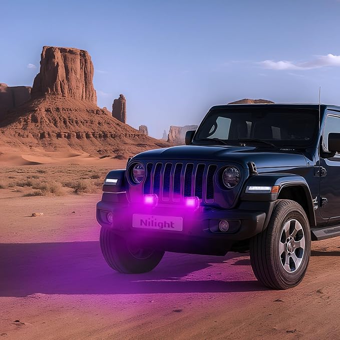 Nilight 4 Inch LED Light Pods Purple Triple Row 2PCS 60W Flood Spot Combo Off Road Driving Decoration Neon Hunting Lighting for UTV Pick-up Van Boat Tractor