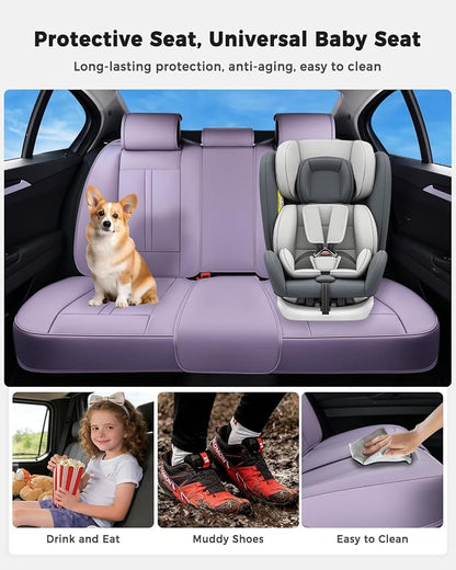 Huidasource Purple Back Seat Cover Luxury Nappa Leather, Rear Seat Cover with Velcro Adjustable, Ventilation Holes, Child Seats, Seat Covers Waterproof Universal Fit for Most Cars SUV Trucks, Purple
