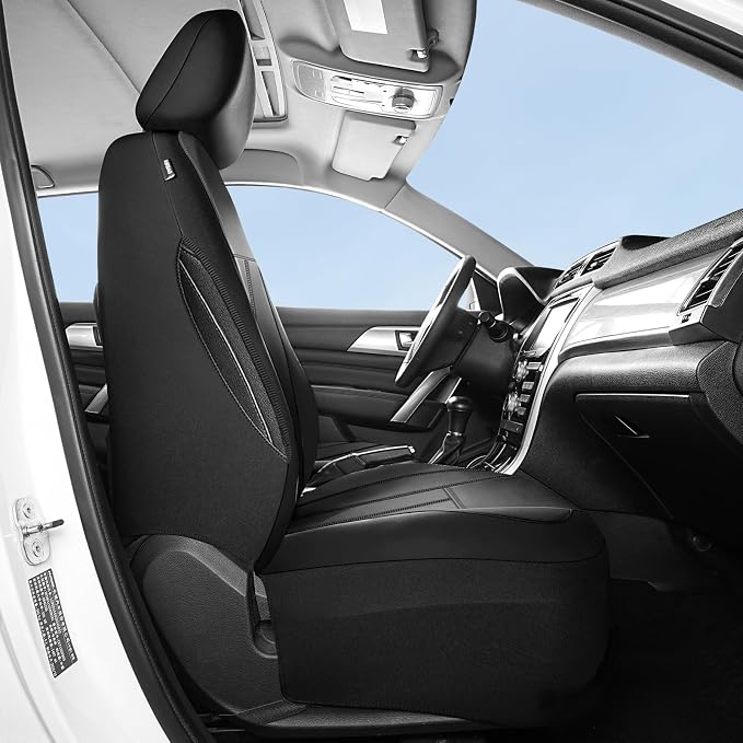 HChengkikz Car Seat Covers Front Seat, Waterproof Neoprene Car Seat Covers, Car Seat Covers Airbag Compatible, Universal Automotive Comfort for Most Cars, Trucks, SUVs (Black)