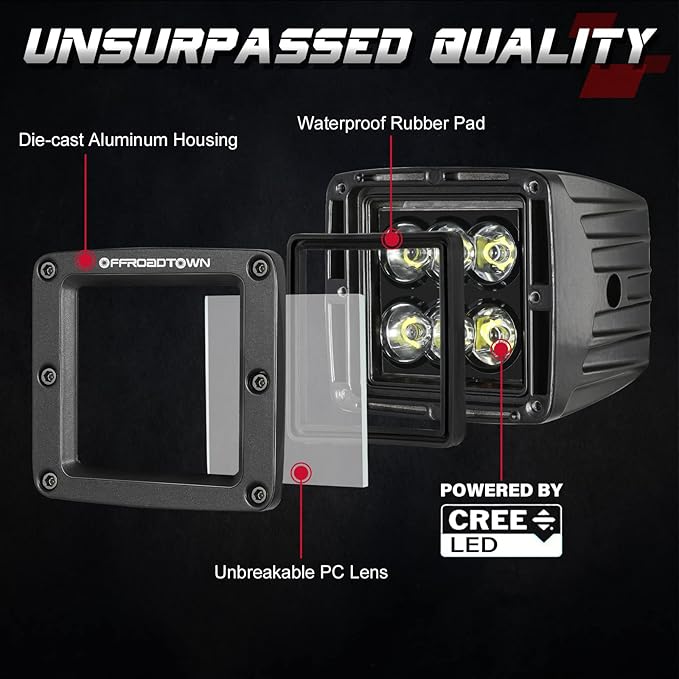 LED Cubes, OFFROADTOWN 3inch 120W CREE LED Pods Driving Lights Cubes Ditch Light Off Road Lights Spot Reverse Light for Truck Pickup UTV ATV SUV Boat 4x4 Car