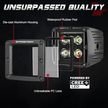 LED Cubes, OFFROADTOWN 3inch 120W CREE LED Pods Driving Lights Cubes Ditch Light Off Road Lights Spot Reverse Light for Truck Pickup UTV ATV SUV Boat 4x4 Car