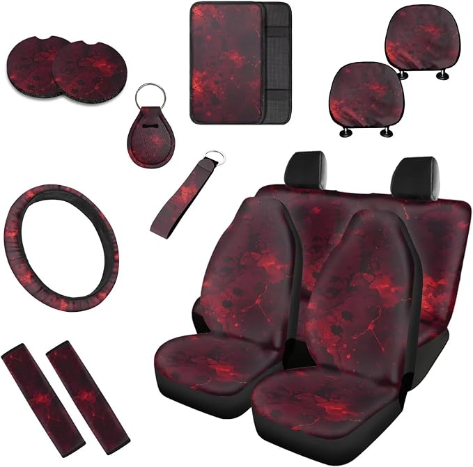 13 Pcs Halloween Blood Stain Car Seat Covers Full Set, Horror Bloody Car Accessories Steering Wheel Cover, Gothic Bloodstains Cup Mats Keyring Universal Fit for Cars