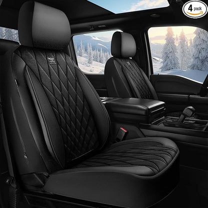 CAR PASS Luxury Faux Leather Car Seat Covers Front Seats, Breathable Soft Velvet Premium Automotive Seat Covers 2 Pack, Armrest Airbag Compatible Universal Fit for Most Sedan SUV Van Truck, Black