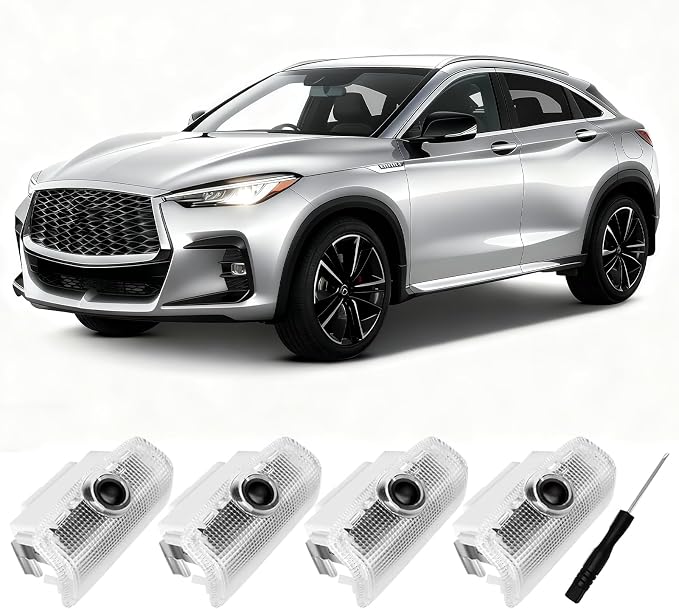 4Pcs No Fade Car Door Lights Logo Projector Compatible with QX50/56/60/70/80, Q50/60/70, G25/37, M25/35/37/45/56, FX35/37/45/50, EX25/35/37 Model, Led Car Door Welcome Puddle Lights Accessories