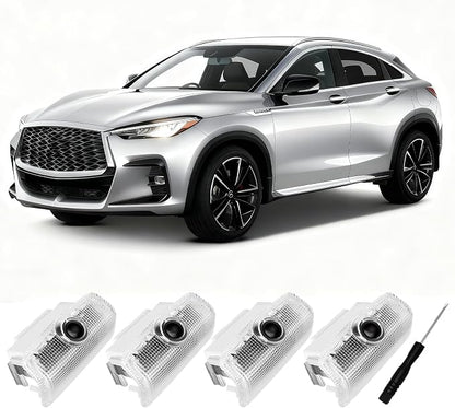 4Pcs No Fade Car Door Lights Logo Projector Compatible with QX50/56/60/70/80, Q50/60/70, G25/37, M25/35/37/45/56, FX35/37/45/50, EX25/35/37 Model, Led Car Door Welcome Puddle Lights Accessories