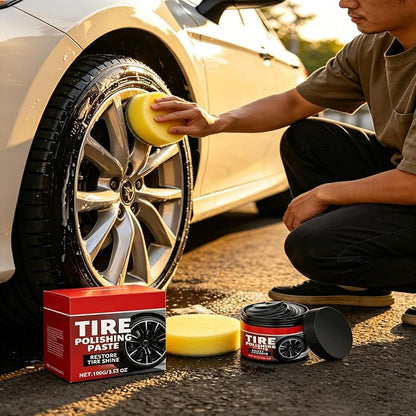 2Pcs Car Tire Shine with Sponge, Tire Coating Paste, Tire Polishing Paste, for Cars Trucks Motorcycles RVs & More, Create a Moist, Glossy Effect