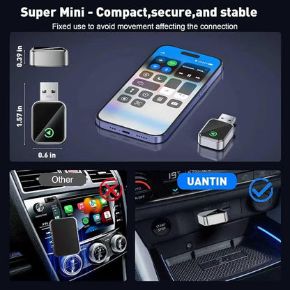 UANTIN Wireless CarPlay Adapter for Apple iPhone iOS 10+ & Cars from 2015+, Mini Edition, Converts Factory Wired to Wireless CarPlay Dongle Plug & Play, USB A/C