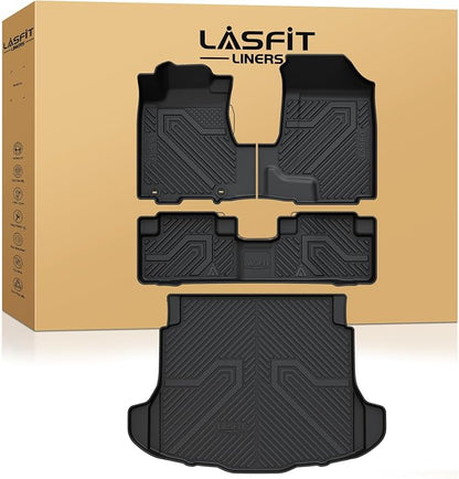 LASFIT Floor Mats & Trunk Mat for Honda CR-V 2007-2011 EX LX SE, All Weather TPE Custom Fit Floor Liner,1st & 2nd Row & Trunk Liner Full Set, Black (Not for EX-L)
